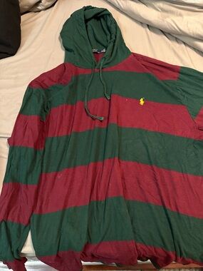 Ralph Lauren Green and Burgundy Striped Hoodie Pullover